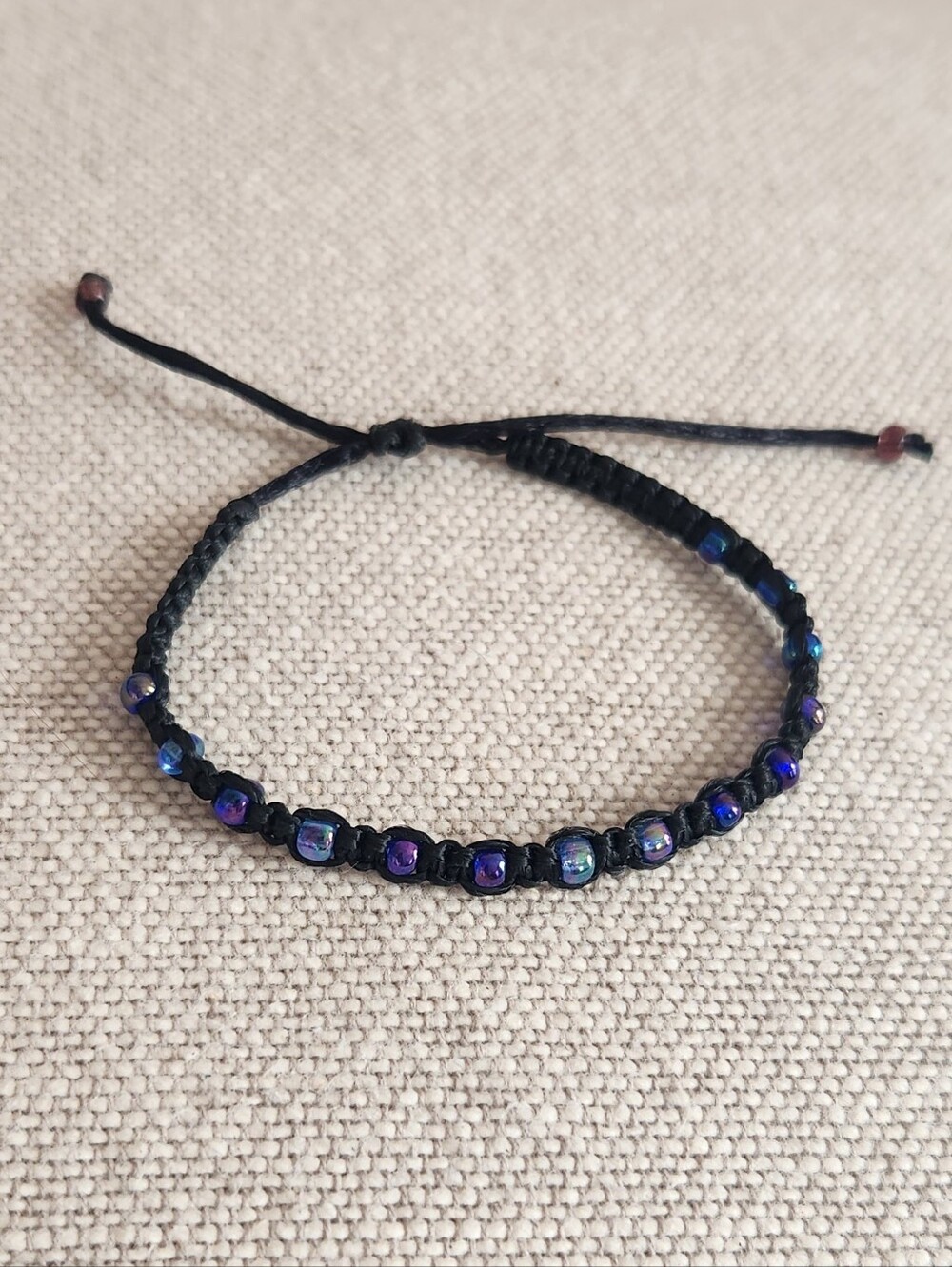 Adjustable Black Beaded Bracelet (Handmade in a Mexico village)